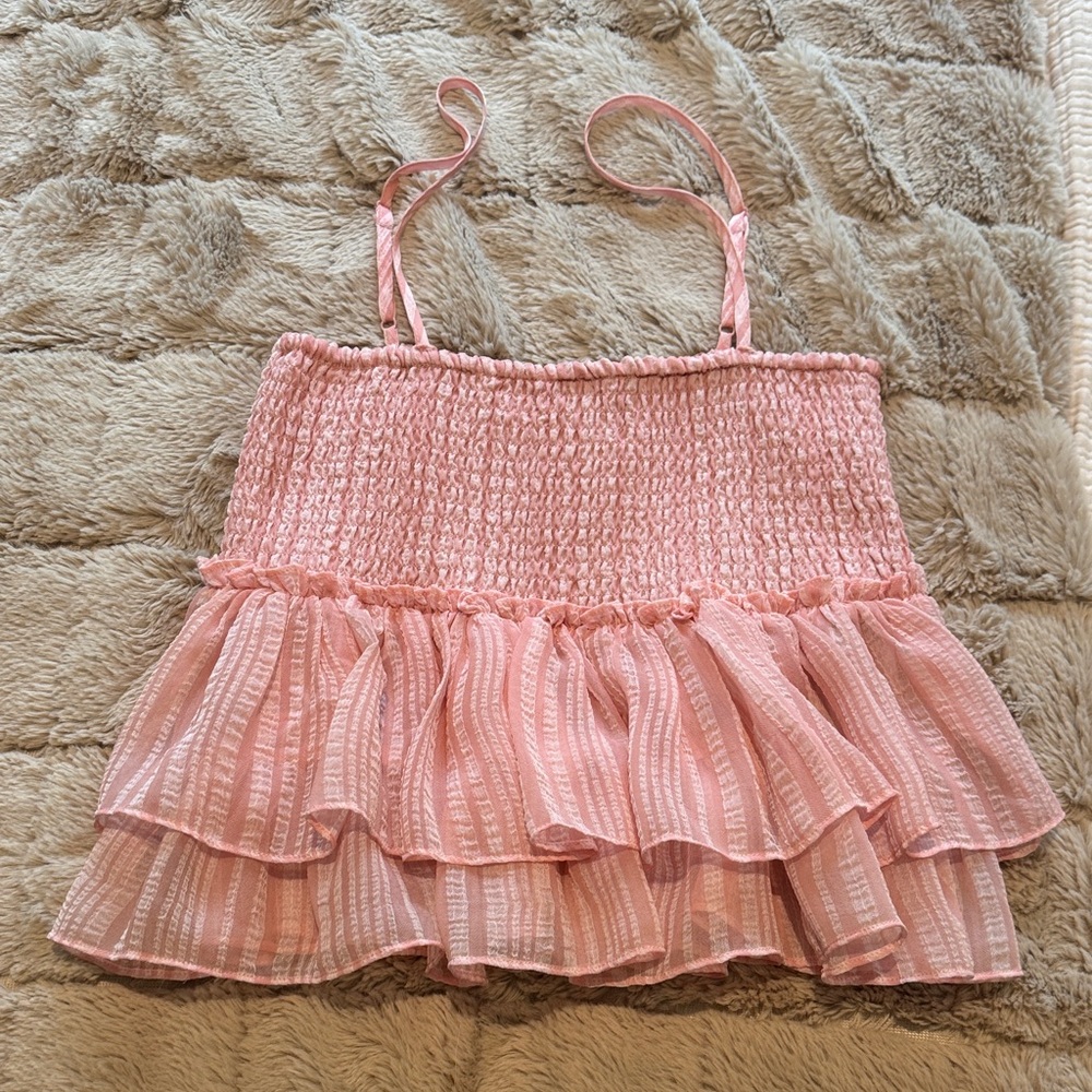 BB Dakota Pink Ruffled Crop Top